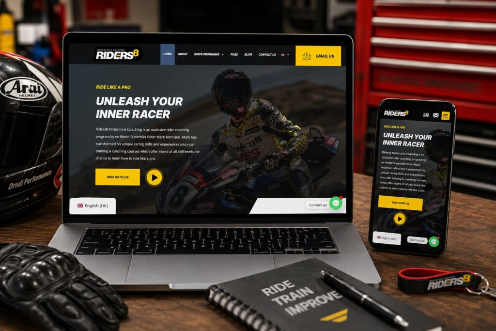 Riders 8 Motorcycle Coaching website by Boostable Marketing Agency