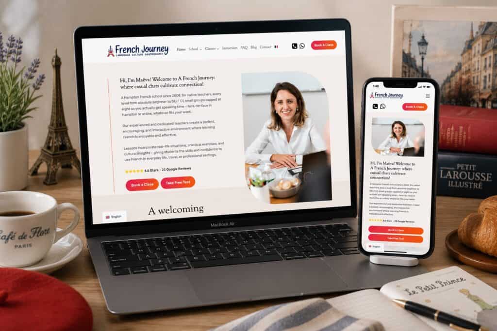French Journey French school website on laptop and mobile